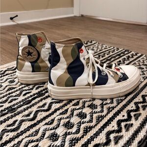 Converse High-Tops with Navy and Tan Waves
